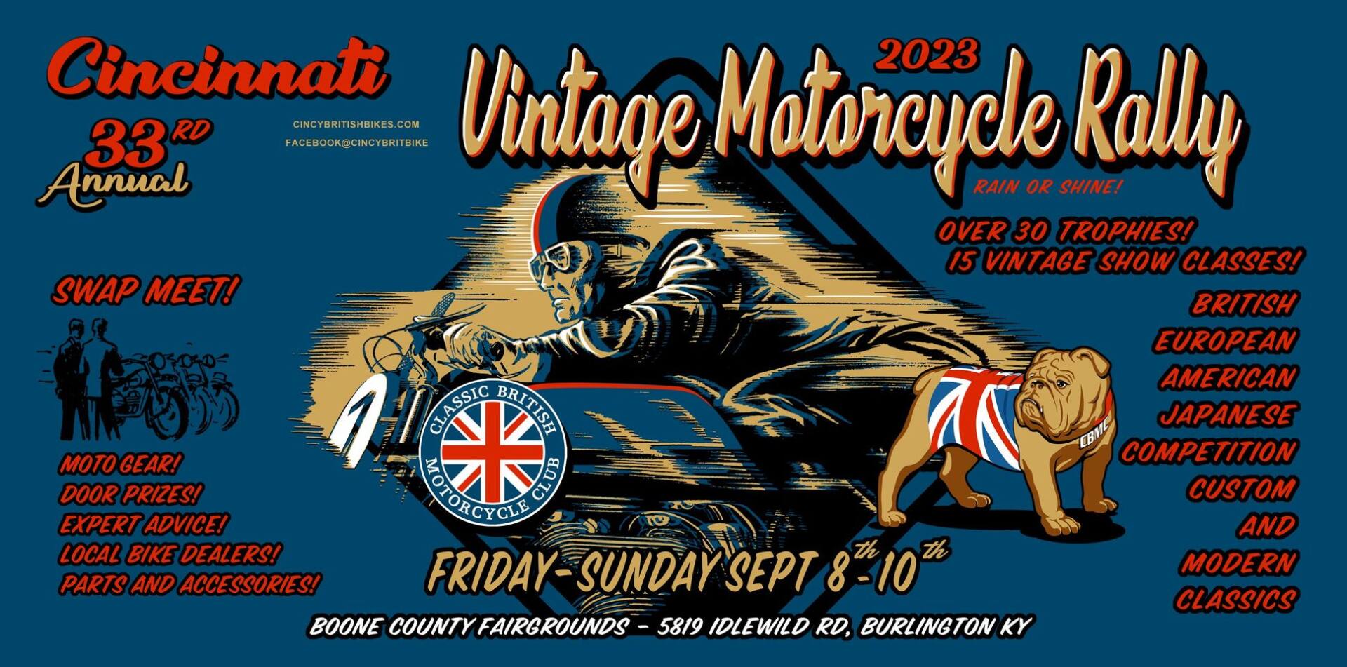 Classic British Motorcycle Club poster for the 2023 Vintage Rally